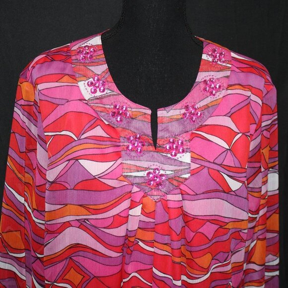 Multiples Abstract Design Pink & Purple Blouse - Picture 4 of 13